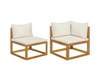 2 Piece Sofa Set with Cream White Cushions Solid Acacia Wood