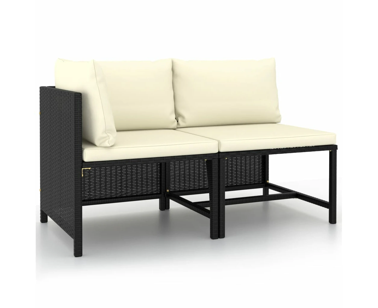 vidaXL 2 Piece Garden Sofa Set with Cushions Black Poly Rattan