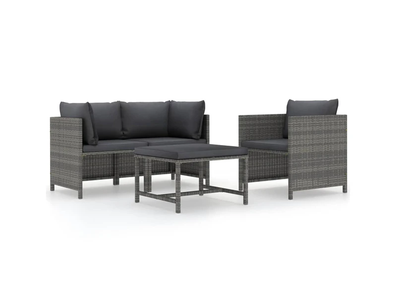 vidaXL 4 Piece Garden Sofa Set with Cushions Poly Rattan Grey