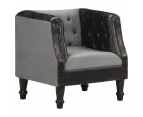 Tub Chair Black Real Leather and Solid Mango Wood