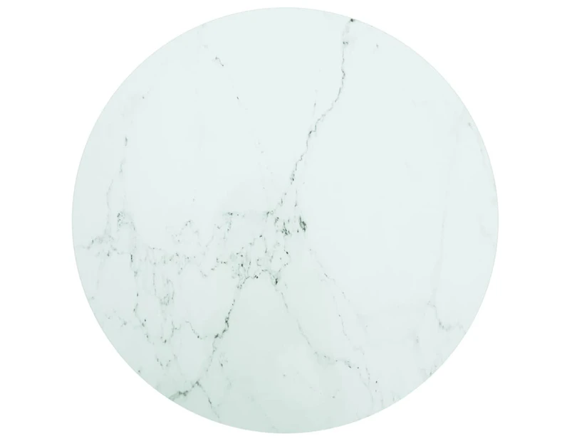 vidaXL Table Top White Ø70x0.8 cm Tempered Glass with Marble Design