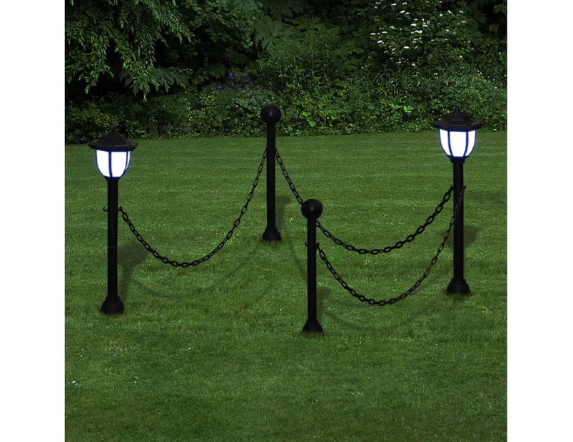 Chain Fence with Solar Lights Two LED Lamps Two Poles