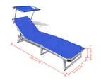Folding Sun Lounger with Roof Aluminium and Textilene Blue