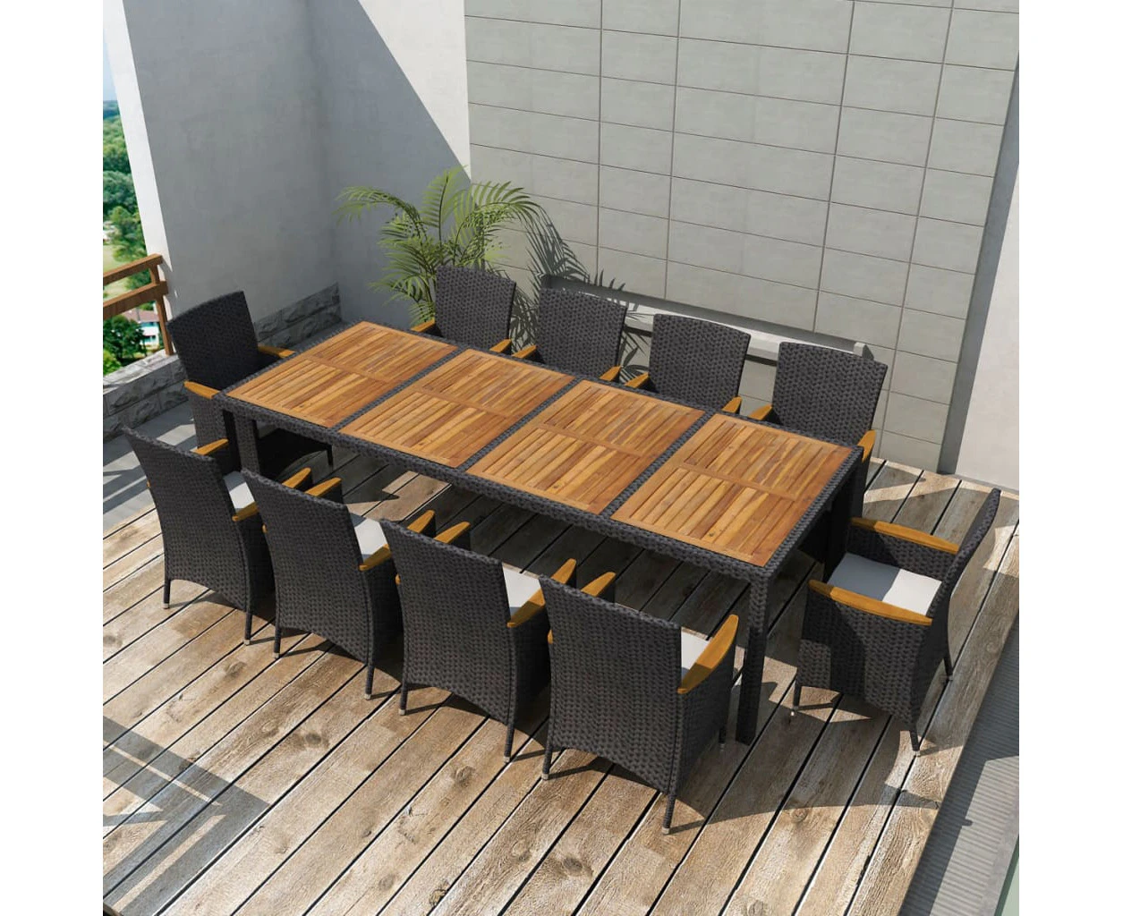 11 Piece Outdoor Dining Set with Cushions Poly Rattan Black