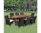 9 Piece Outdoor Dining Set with Cushions Poly Rattan