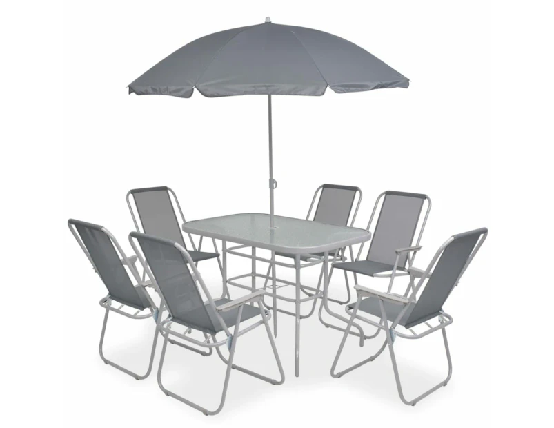 vidaXL 8 Piece Outdoor Dining Set Steel and Textilene Grey