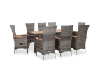 9 Piece Outdoor Dining Set with Cushions Poly Rattan Grey