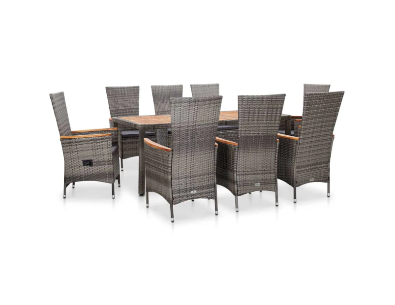 9 Piece Outdoor Dining Set with Cushions Poly Rattan Grey