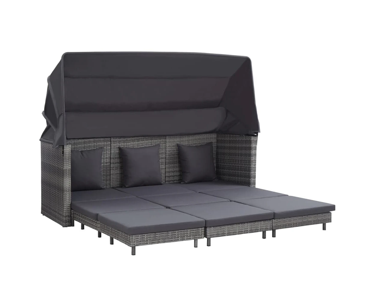 vidaXL Extendable 3-Seater Sofa Bed with Roof Poly Rattan Grey