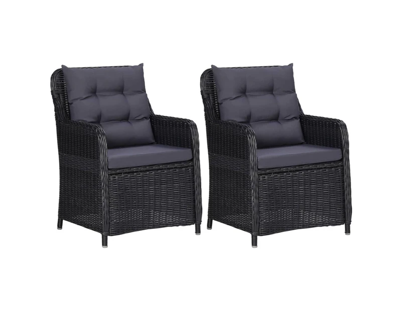 vidaXL Garden Chairs 2 pcs with Cushions Poly Rattan Black