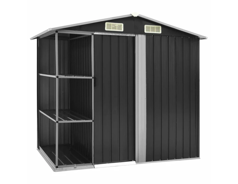 vidaXL Garden Shed with Rack Anthracite 205x130x183 cm Iron