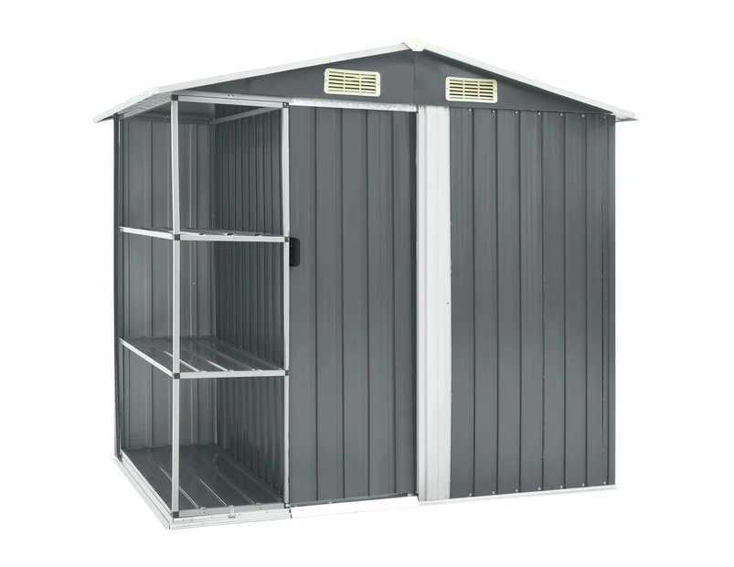 vidaXL Garden Shed with Rack Grey 205x130x183 cm Iron