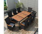 9 Piece Outdoor Dining Set Poly Rattan Acacia Wood Black