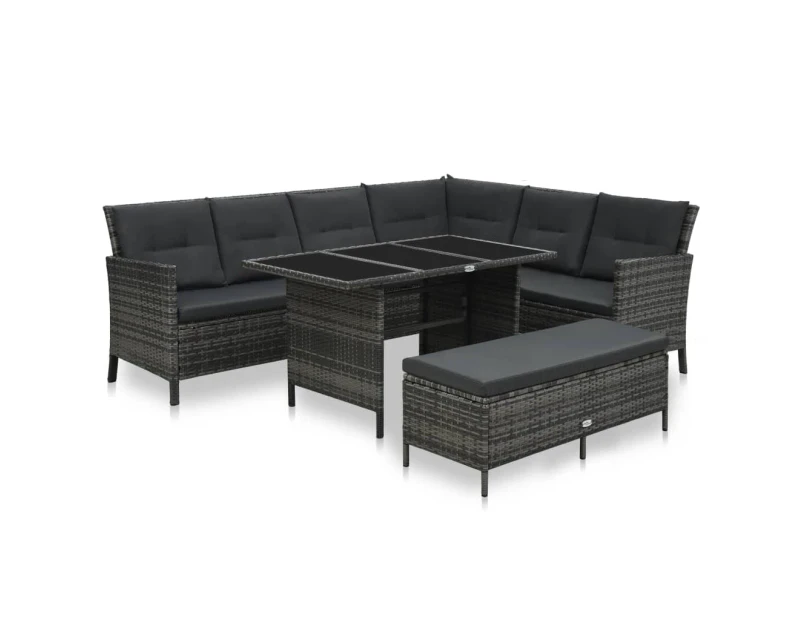 vidaXL 3 Piece Garden Lounge Set with Cushions Poly Rattan Grey