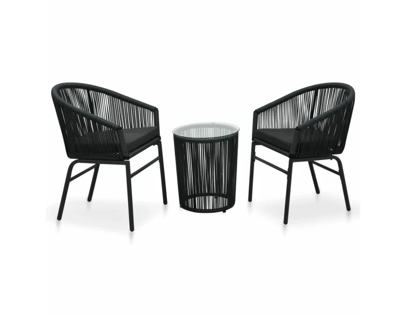 vidaXL 3 Piece Bistro Set with Cushions PE Rattan Black