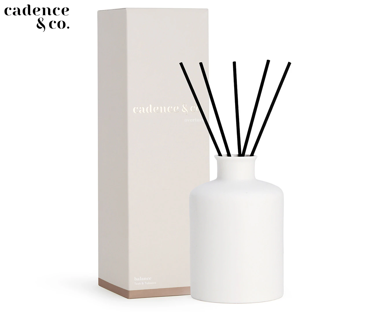 Cadence & Co Overture Reed Diffuser Balance: Teak & Tobacco Natural Room Freshener w/ Essential Oils