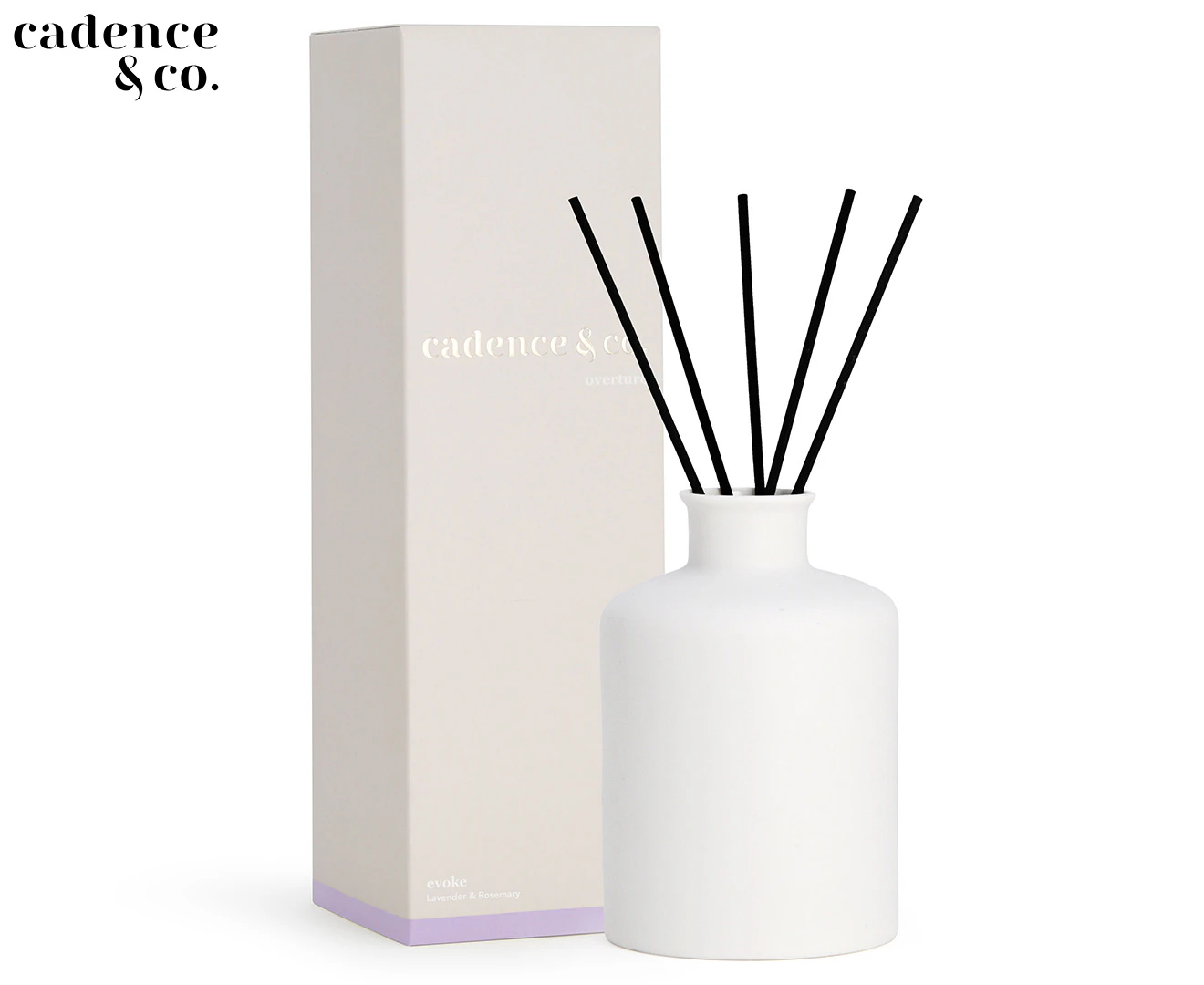 Cadence & Co Overture Reed Diffuser Evoke: Lavender & Rosemary Natural Room Freshener w/ Essential Oils