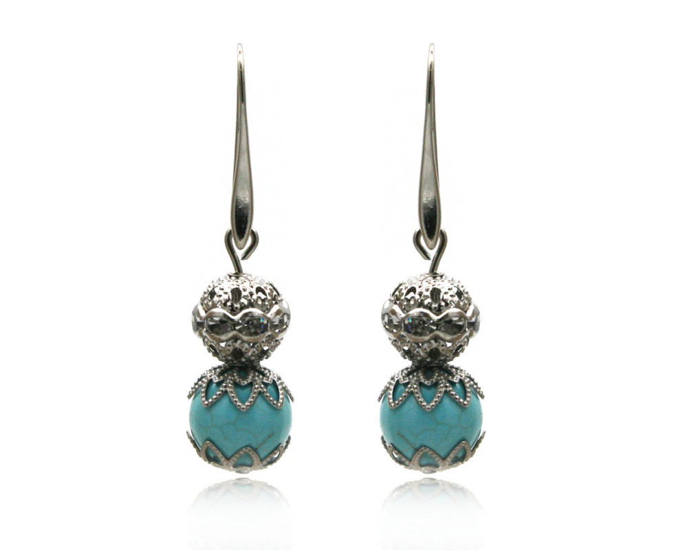 Georgiadis 10mm Turquoise Persian Love Rhinestone Drop Earrings