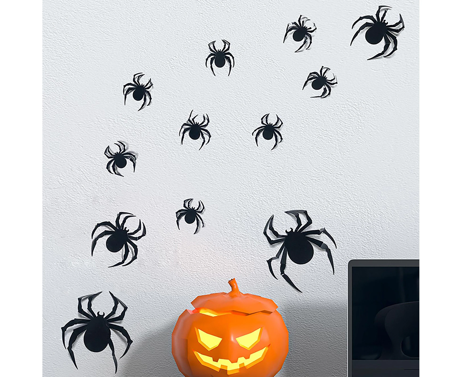 12Pcs/Set Wall Sticker Spider Print Creepy Halloween Decor Three Dimensional DIY Party Decorative Stickers Party Decor