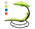 Costway Hammock Swing Chair w/Shade Canopy Steel Frame Cushioned Lounger Chair Outdoor Rocking Chair Green