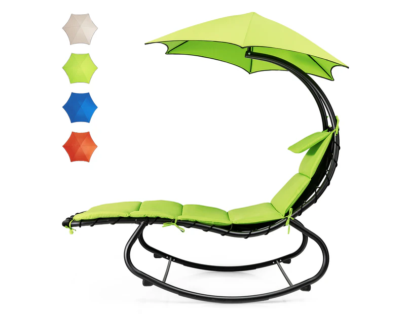 Costway Hammock Swing Chair w/Shade Canopy Steel Frame Cushioned Lounger Chair Outdoor Rocking Chair Green