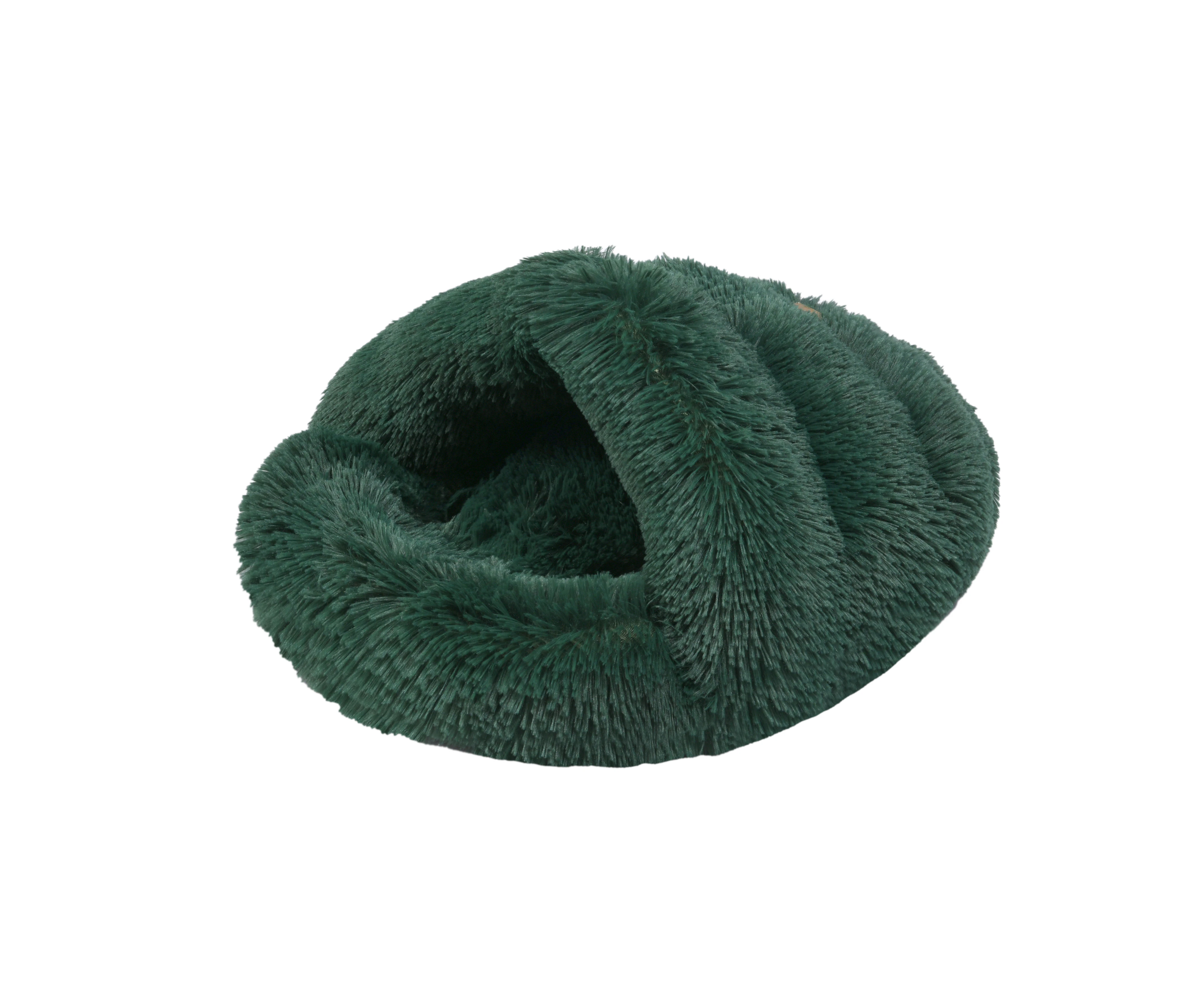 Charlie's Shaggy Fur Faux Igloo Cat Cave Bed Eden Green 60x50cm