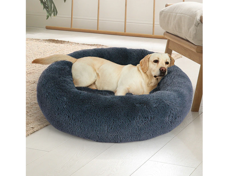 Pawz Pet Bed Cat Dog Donut Nest Calming Kennel Cave Deep Sleeping Dark Grey L