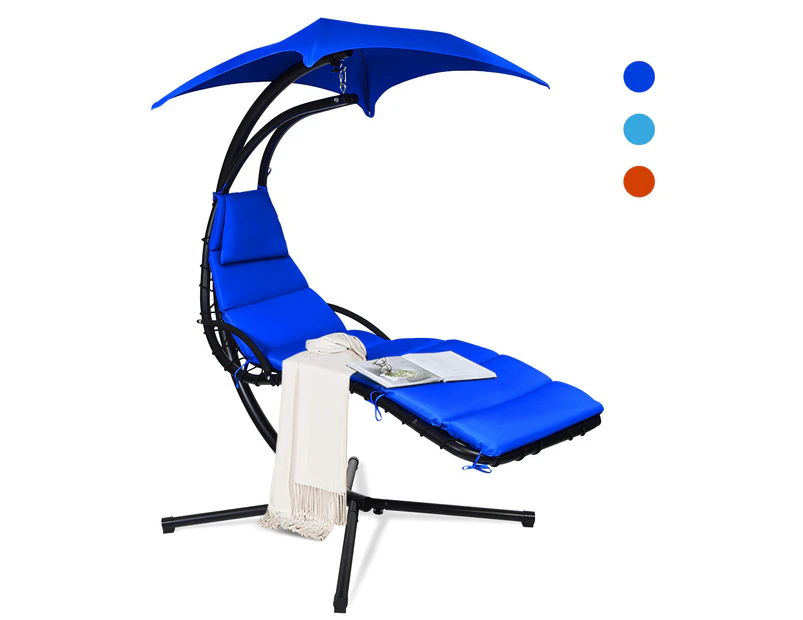 Costway Outdoor Hammock Chair w/Stand Metal Swing Chair Garden Lounger Chair Cushion Canopy Patio Pool Yard Blue