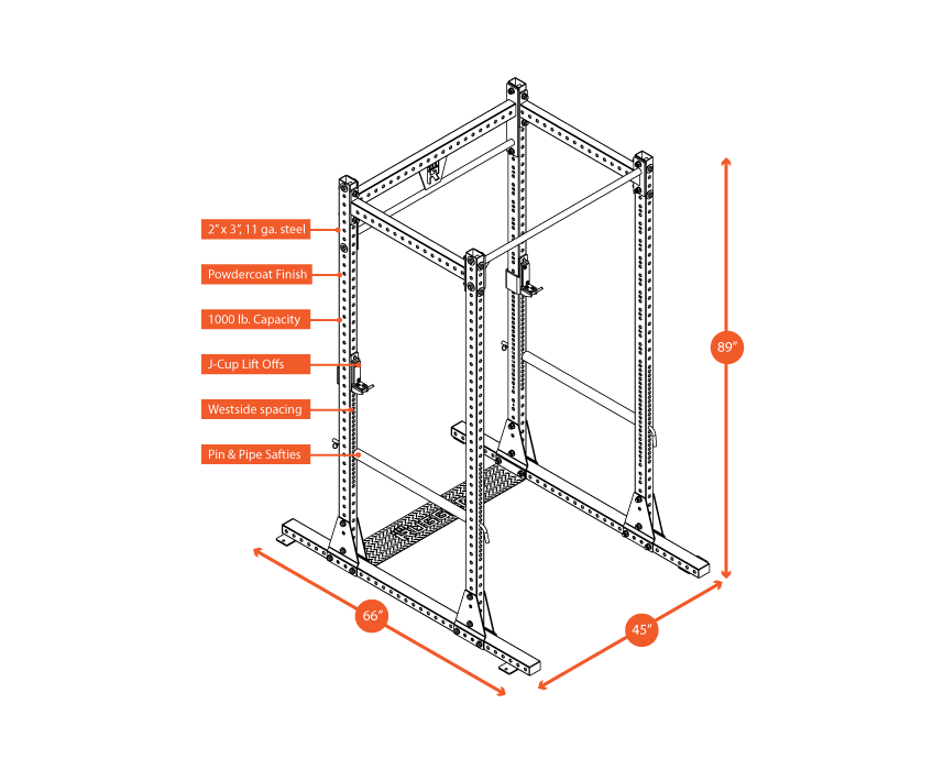 Rugged Series Full Rack (w Jcups/Pin Safeties)