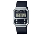 Casio 33mm A100WEL-1A Vintage Leather Watch - Silver/Black