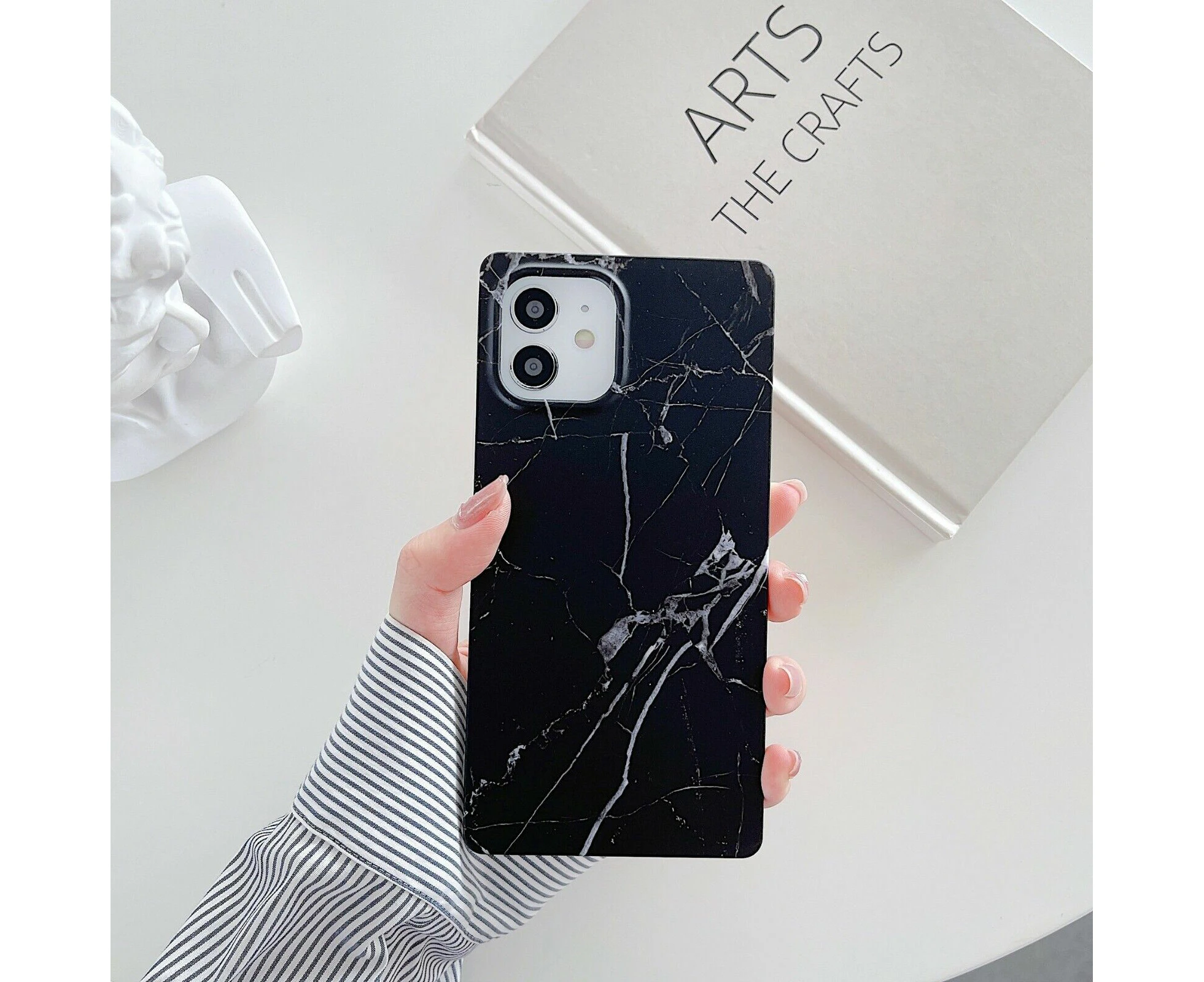 New Case for iPhone 11 Case Marble Pattern Square TPU Shell Shockproof Black