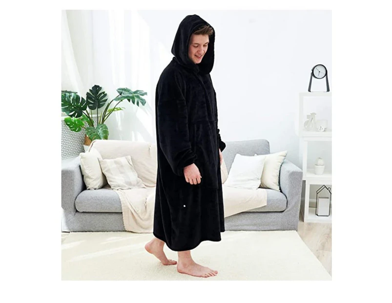 Hoodie Blanket Oversized Wearable Throw Blanket for Men and Women-Black