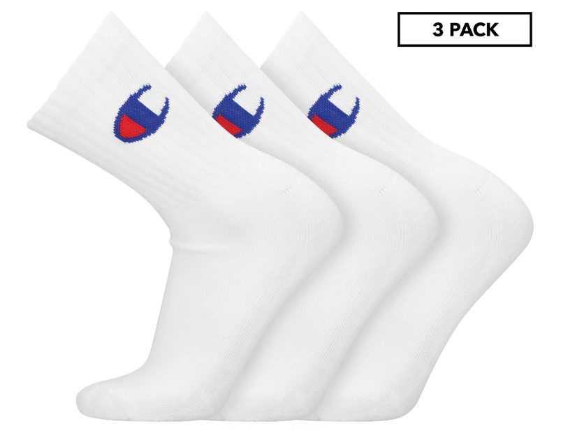 Champion Unisex Sport C Logo Quarter Crew Socks 3-Pack - White