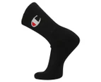 Champion Unisex Sport C Logo Quarter Crew Socks 3-Pack - Black