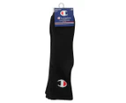 Champion Unisex Sport C Logo Quarter Crew Socks 3-Pack - Black