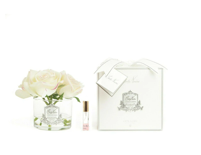 Cote Noire Perfumed Flowers Natural Touch 5 Roses Pink Blush Clear Glass