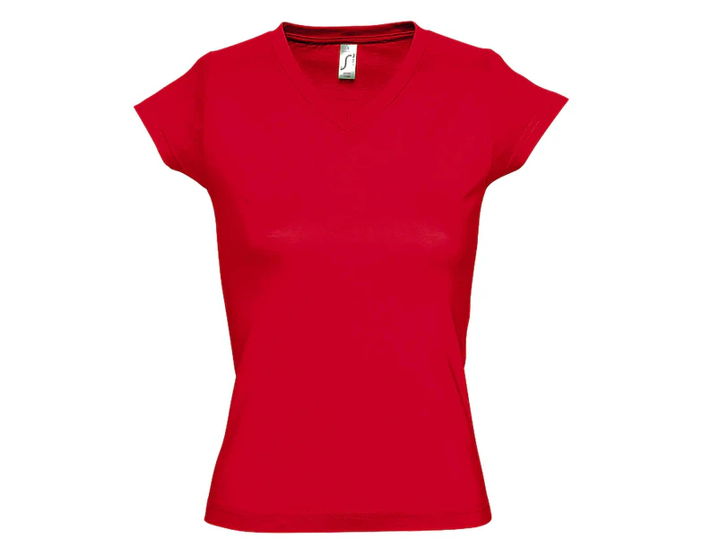 SOLs Womens Moon V Neck Short Sleeve T-Shirt (Red) - PC294