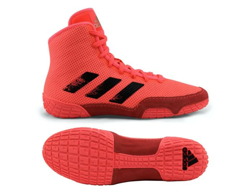 Mens Adidas Tech Fall 2.0 Pink Sport Shoes Wrestling Boots - Pink with Black Stripes