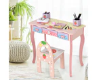 Giantex Kids Vanity Princess Makeup Dressing Table Chair Set Folding Mirror  Writing Desk w/3 Drawer&2 Storage Grids, Pink