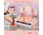 Giantex Kids Vanity Princess Makeup Dressing Table Chair Set Folding Mirror  Writing Desk w/3 Drawer&2 Storage Grids, Pink