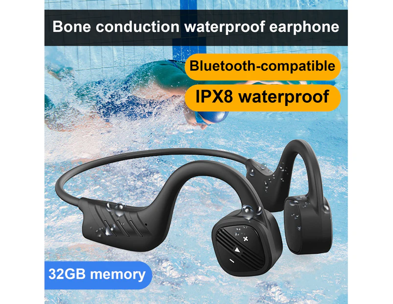B21 Wireless Earphone IPX8 Waterproof Bluetooth-compatible 5.0 Ear Hook Bone Conduction Headphone 32 GB MP3 Music Player for Swimming-Black