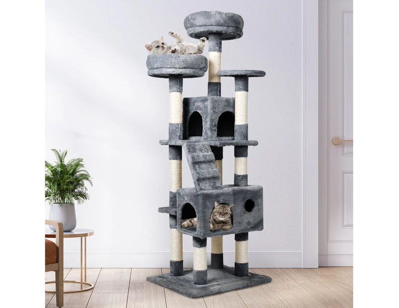 Pawz Cat Trees Scratching Post Scratcher For Large Cats Tower House Grey 141cm - Grey