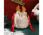 2Pcs Candy Bag Decorative Large Capacity Multipurpose Reusable Kids Gift Velvet Christmas Antlers Draw String Bunny Gift Packing Bags for Halloween-Khaki