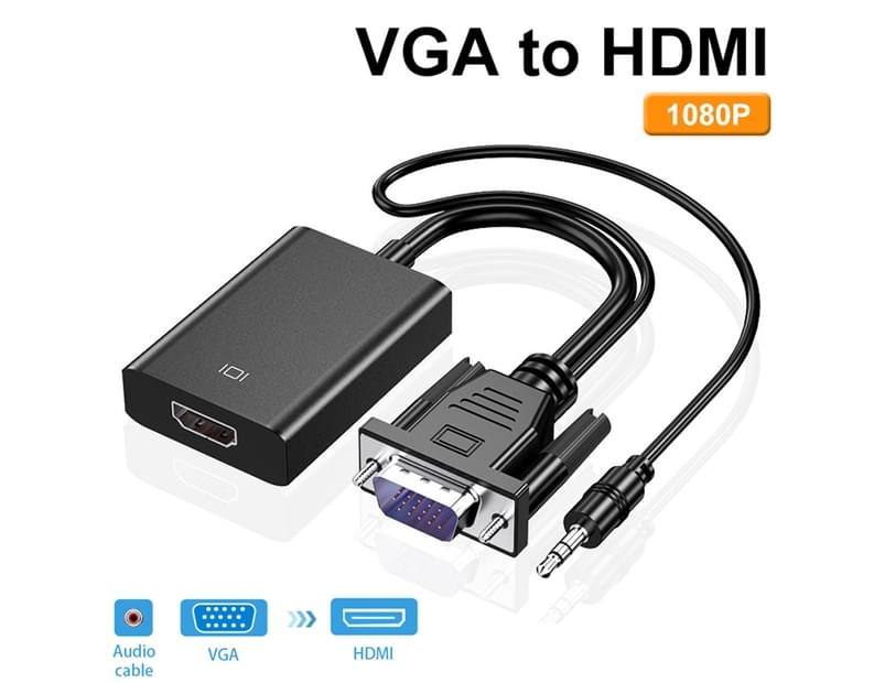 HDMI Male To VGA RGB Female HDMI To VGA Video Converter Adapter 1080P For PC Black Male-Female Adapter Converter Black 