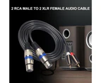 Professional 1.5m Dual RCA Male to Dual XLR Female Audio Signal Patch Cable Adapter for Microphone Mixer Headphone Amplifier-Black