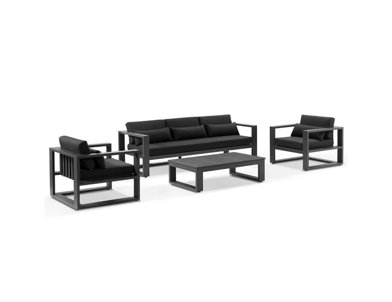 Santorini 3+1+1 Aluminium Lounge Setting with Coffee Table - Outdoor Lounges - Charcoal