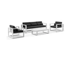 Outdoor Santorini 3+1+1 Aluminium Lounge Setting With Coffee Table - Outdoor Lounges - White with Denim Grey Cushions
