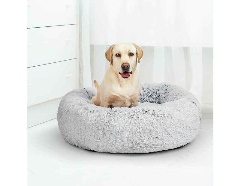 Pawz Pet Bed Cat Dog Donut Nest Calming Mat Soft Plush Kennel Charcoal Size XX