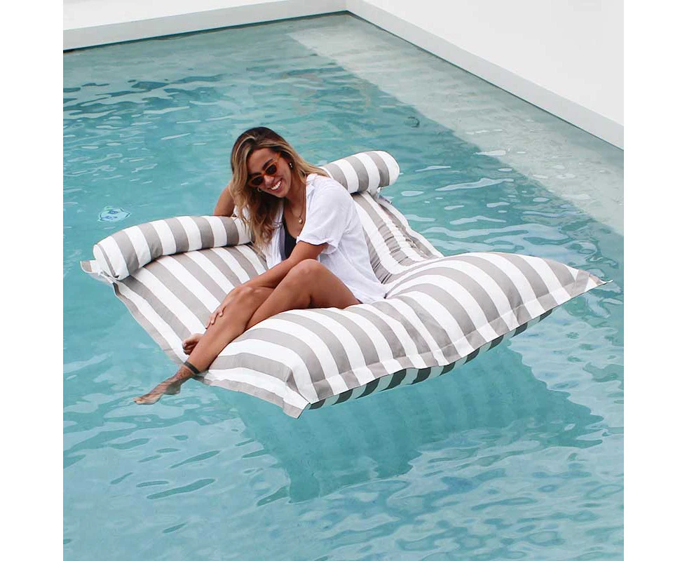 Outdoor Pool Bean Bag Lounger Float - Taupe & White Striped - Sunproof Olefin