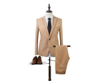 sunwoif Men Plain Formal Suit Two Piece Blazer Coat Pants Wedding Party Business Outfit Set - Khaki